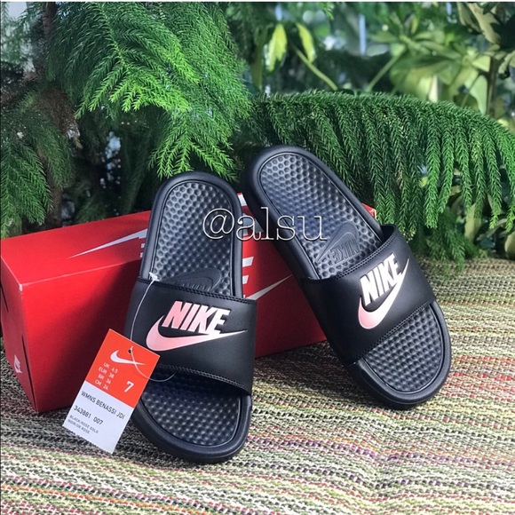 Nike Shoes - NWT Nike Benassi JDI Black/Gold Rose WMNS